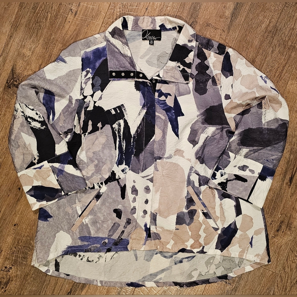 Olivia By Habitat Rayon Crinkle Abstract Snap Front Shirt Jacket Womens Size XS
